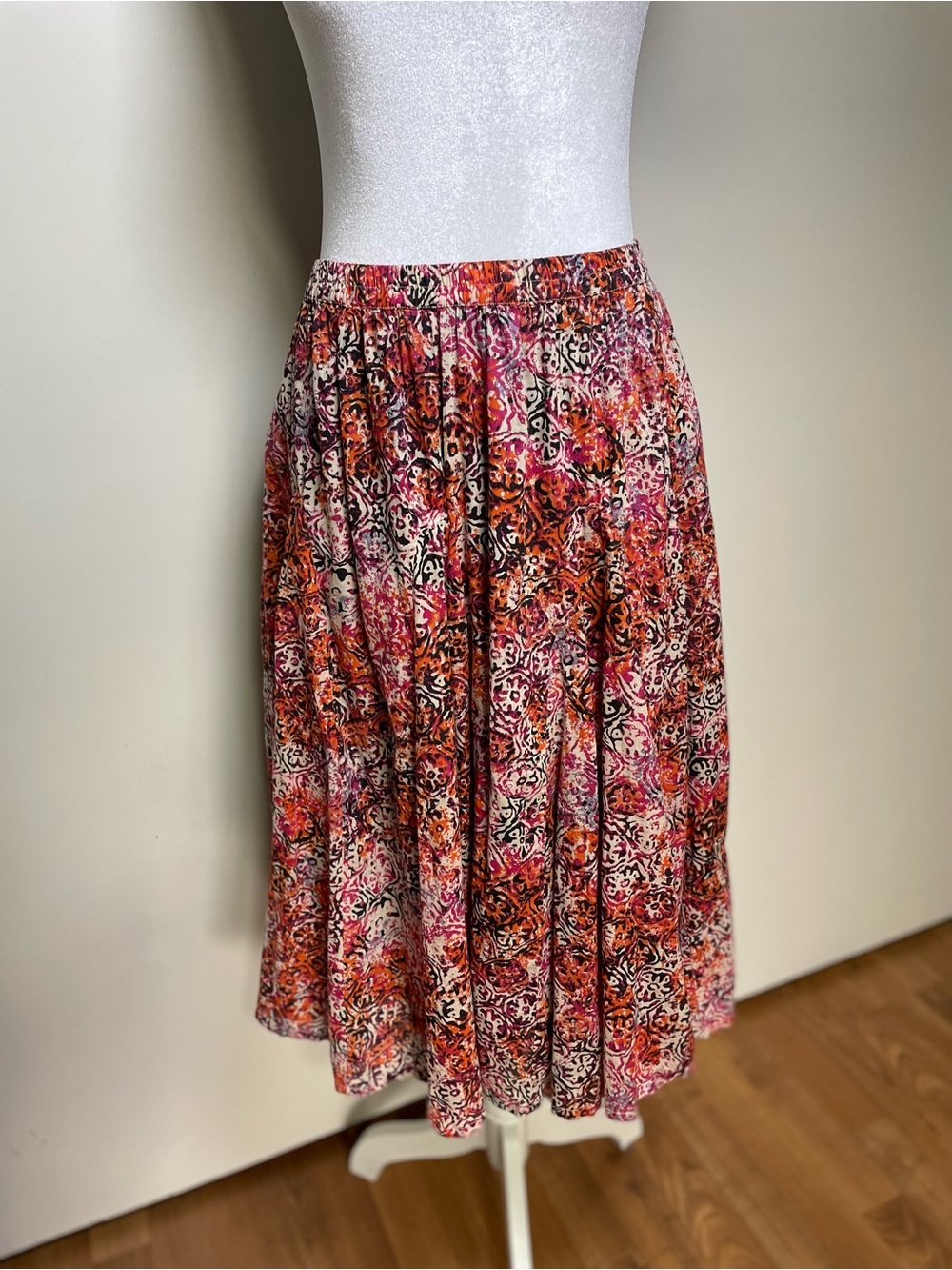 Christopher & Banks Pink and Orange Floral Midi Skirt